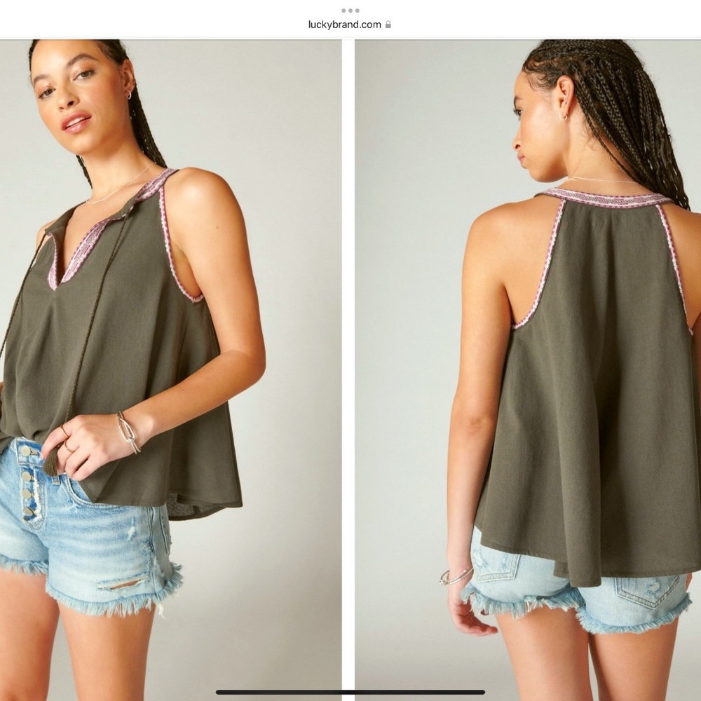 Lucky Brand Women's Embroidered Peasant Swing Tank size M Color Raven